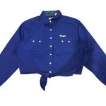 Wrangler Women's Large Blue Cropped Pearl Snap Tie Front Button Down Top Photo 0