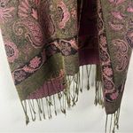 PASHMINA Brown Paisley Print Pashmina Silk Blend Blanket Shawl Scarf Wrap Photo 5