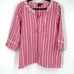 Rafaella Linen Striped lace Tie Top Pink White Large nautical July 4 coastal EUC Photo 0