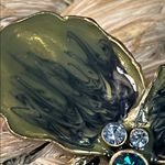 Vintage Enamel Orchid Brooch with Rhinestone Accents Green Photo 2