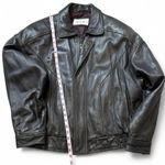 Black Leather Bomber Jacket Size L Photo 7