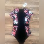 Grace Karin  One Piece Swimwear Size M Rashguard Pink Zip Front Bathing Suit NEW Photo 1