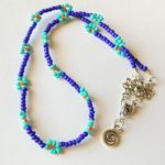 Handmade Kawaii boho fairy funky hippie style blue/light blue/orange flower seed beads necklace choker💐💙🌞⭐️ Photo 0