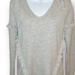 One Grey Day Long Sleeve VNeck Fringe Trim Wool Blend Sweater Lightweight Gray M Size M Photo 0