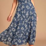 Lulus Blue Floral Print MIDI Dress Photo 0