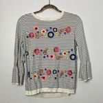 Talbots |Black/White Striped Embroidered Beaded Flower Pullover Sweater Medium Photo 0
