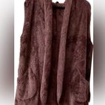 Zenana Outfitters Purple plush polyester long open-front hooded sleeveless cardigan Photo 0