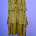 Lulus NEW Peak Party Vibe Mustard Yellow Satin Tiered Tie-Back Midi Dress Large Photo 8