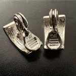 JJG (Jonette) Clip Earrings, Ivory Acrylic Swirl, Ornate ST Trapezoid Vintage Silver Photo 3