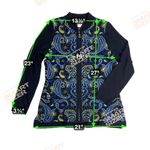 Misook  Paisley Knit Zip Up Hip Length Cardigan Sweater Black Blue Yellow Size S Photo 4