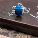 Handmade Blue Striped Glass Statement Ring Adjustable Stainless Steel Filigree Photo 9