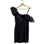 Aidan Mattox Asymmetric Ruffle Bodycon Cocktail Mini Dress Womens 6 Black Tulle Photo 1