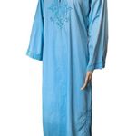 Veloso’s Gift Shop Vintage 70s Blue Boho Hippie Embroidered Mock Neck Maxi Dress Size 10 Photo 1