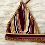 SheIn Brown Tan Red Burgundy Striped Embroidered Boho Triangle Bikini Top Sz S Photo 8