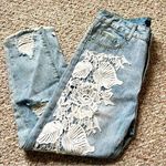 The Vintage Shop Distressed Denim Jeans With Hand Embellished Lace Added Large Photo 0
