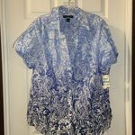 Karen Scott NWT  Blue Print Ombré Short Sleeve Button Up Blouse 0X Photo 0