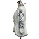Christina V Women’s White Black Embroidered Boho Peasant Blouse Size M Sheer Top Size M Photo 3