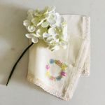 Vintage Silk Embroidered Floral Lace Ivory Handkerchief White Photo 0
