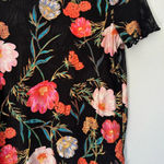 New & Next Metallic Floral Print Black Mesh Ruffle Sleeve Top Size L Pink Size L Photo 4