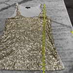 EXPRESS White and Gold Sequin Tank Top Photo 7