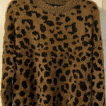 Lucca Leopard Pattern Crew Neck Sweater size S Brown Photo 0