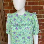 Vintage 1970s Handmade Ruffled Puff Sleeve Dress Green Size L Photo 3