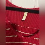 Free People Red and Grey Striped Waffle Knit Oversized Long Sleeve Photo 2