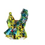 DINA MEDINA Tropical Ruffle Sleeve Bathing Suit Swimsuit Size Large Yellow Photo 4