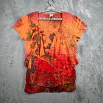 Susan Lawrence Top L Boho Paisley Floral Tiered Ruffle Cottagecore Hippie Y2K Photo 1