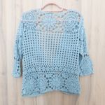 Newport News VTG Womens Crochet Cardigan Size L/XL Blue Boho Cottage Coastal Photo 5