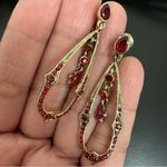 Monet Gold-tone Wine Red Rhinestones Drop Dangle Earrings 10.1g. Photo 7