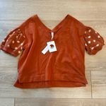 NWT Daily Practice Orange Puff Sleeve Polka Dot V Photo 1