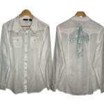 Wrangler White Western Snap Front Embellished Cross Shirt Women Size Large Photo 0