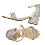 Blue by Betsey Johnson 7.5 Low Block Heeled Rhinestone Sandal, round open toe​ Silver Photo 7