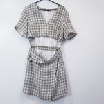 ZARA Tweed Plaid Cutout Dress w/ Ball Knot Buttons V-Neckline Photo 3