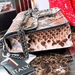 Vera Pelle  Snake Print Leather Metal black chain crossbody Italy bag Photo 5
