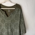st. john's bay  Shirt Peasant 1X Olive Green Pattern 3/4 Sleeve Relaxed Top Photo 1