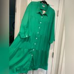 NWT Toofan Size 2X Jade Green Long Sleeve Pearl Button Front Tiered Shift Dress Photo 7