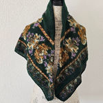 Green Yellow Lilac Damask Print Wool Neck Scarf Wrap Photo 0