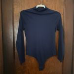 Hill House  Home The Luna Bodysuit Navy Cotton Jersey Turtleneck Size S Photo 2