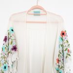 Judith March  Womens Kimono OS White Floral Embroidered Mesh Fringe‎ Boho Coastal Photo 1