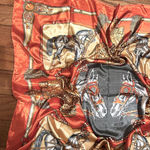 VINTAGE Equestrian ORANGE Horses and Tassels Print silky Scarf 35’/35’ Photo 1