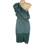 Haute Monde  Womens One Shoulder Lace Bodycon Cocktail Dress Teal Size Medium Photo 4