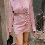 ZARA mini dress satin effect drapped long sleeve pink party wedding coctail Photo 4