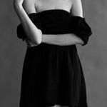 Free People NWT $250  Black Mia Mini Square-Neck Puff Sleeves Dress w/ Pockets 6 Photo 1