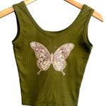 Obsessive Love Olive Green Butterfly Print Cropped Tank Top Photo 0
