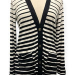 Dotti Oversized Pocketed Striped White Navy Cardigan Size XS Preppy Nautical NWT Photo 0