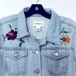Peck & Peck Hummingbird Embroidered Blue Jean Floral Long Sleeve Denim Jacket Photo 4