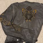 Black Rivet  Women's Dark Gray Leather Jacket with Gold Accents Photo 2