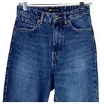 ZARA  Relaxed High Waisted Wide Leg Boyfriend Jeans Raw Hems 4 Dark Wash Blue Photo 2